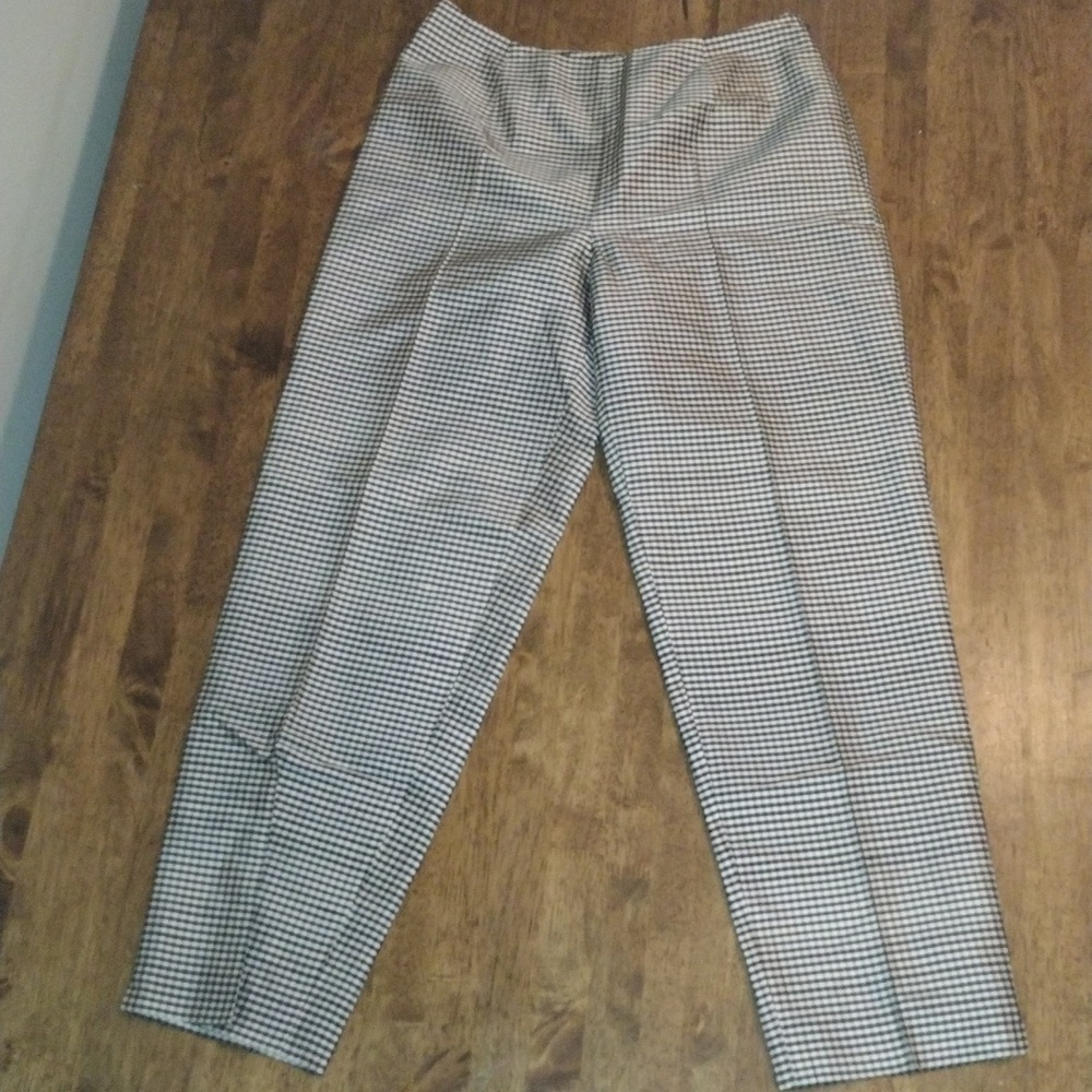Ann Taylor 100% Silk Black White Gingham Ankle Pants sz4